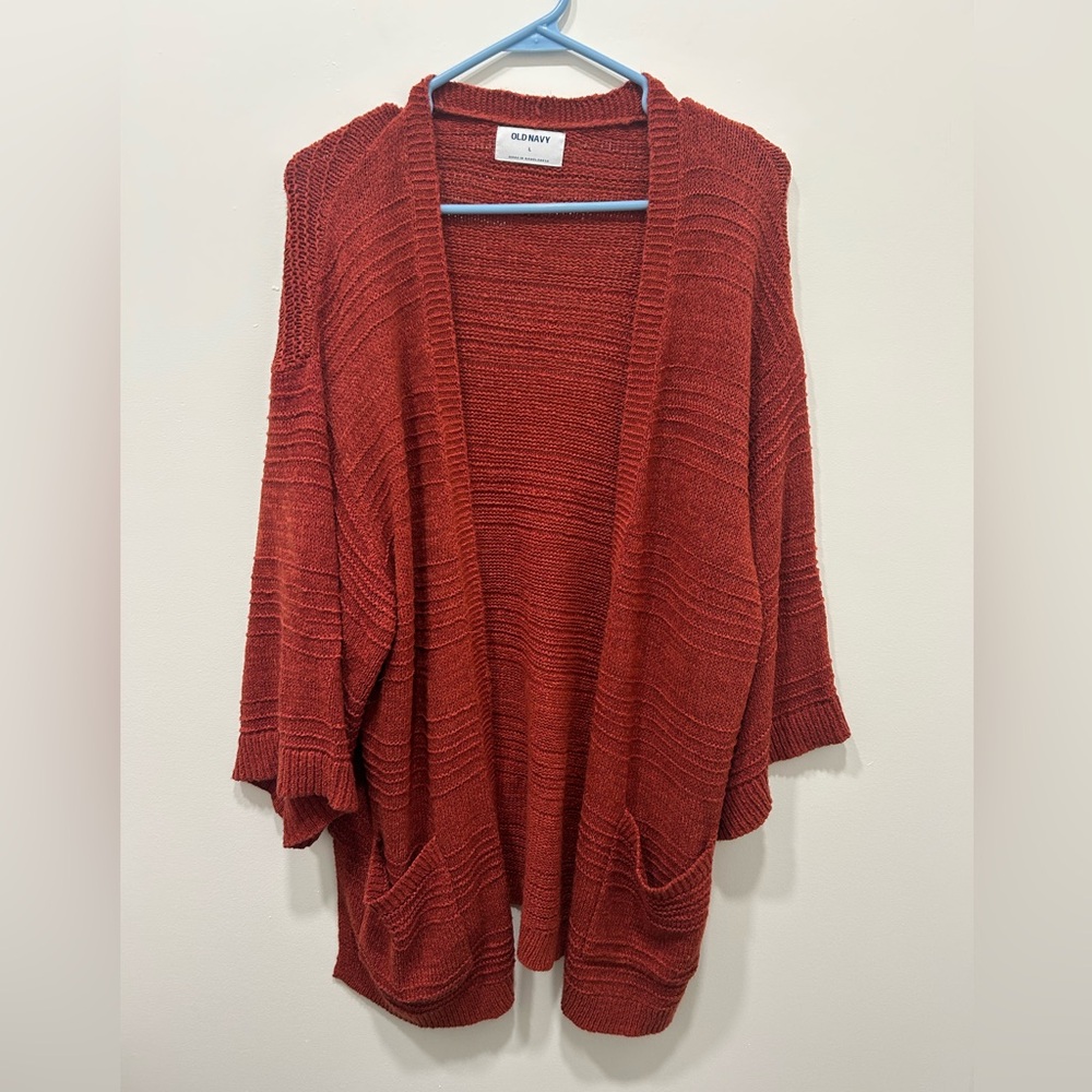 Old Navy Cardigan‎ Size Large Rust Oversized Short Sleeve Knit Cozy